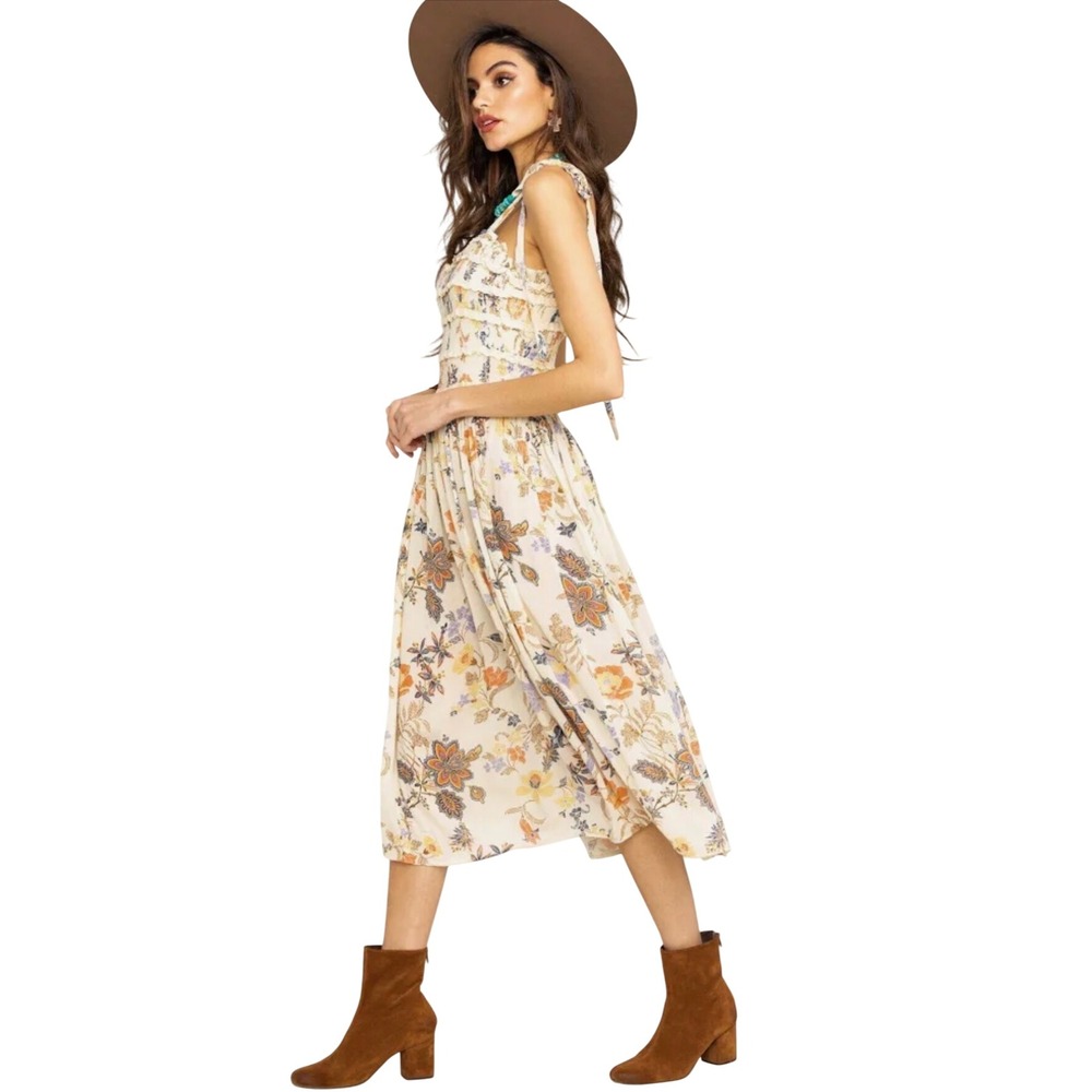 Free People Midi Dress Isla Cream White Floral Indie Boho Sleeveless Women XS